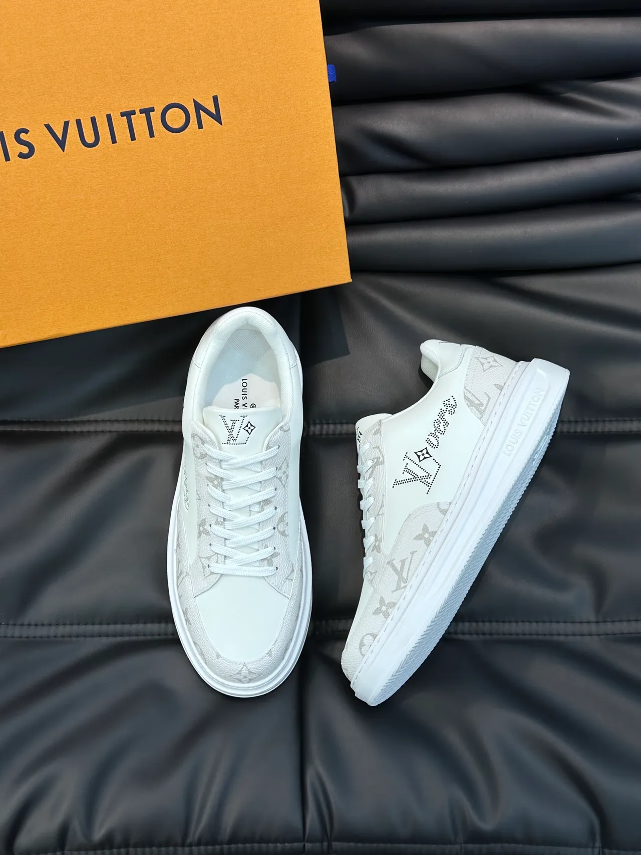 Louis Vuitton LV Trainer White Gray Monogrammed Leather Perforated Logo Detail Lifestyle Sneakers 4