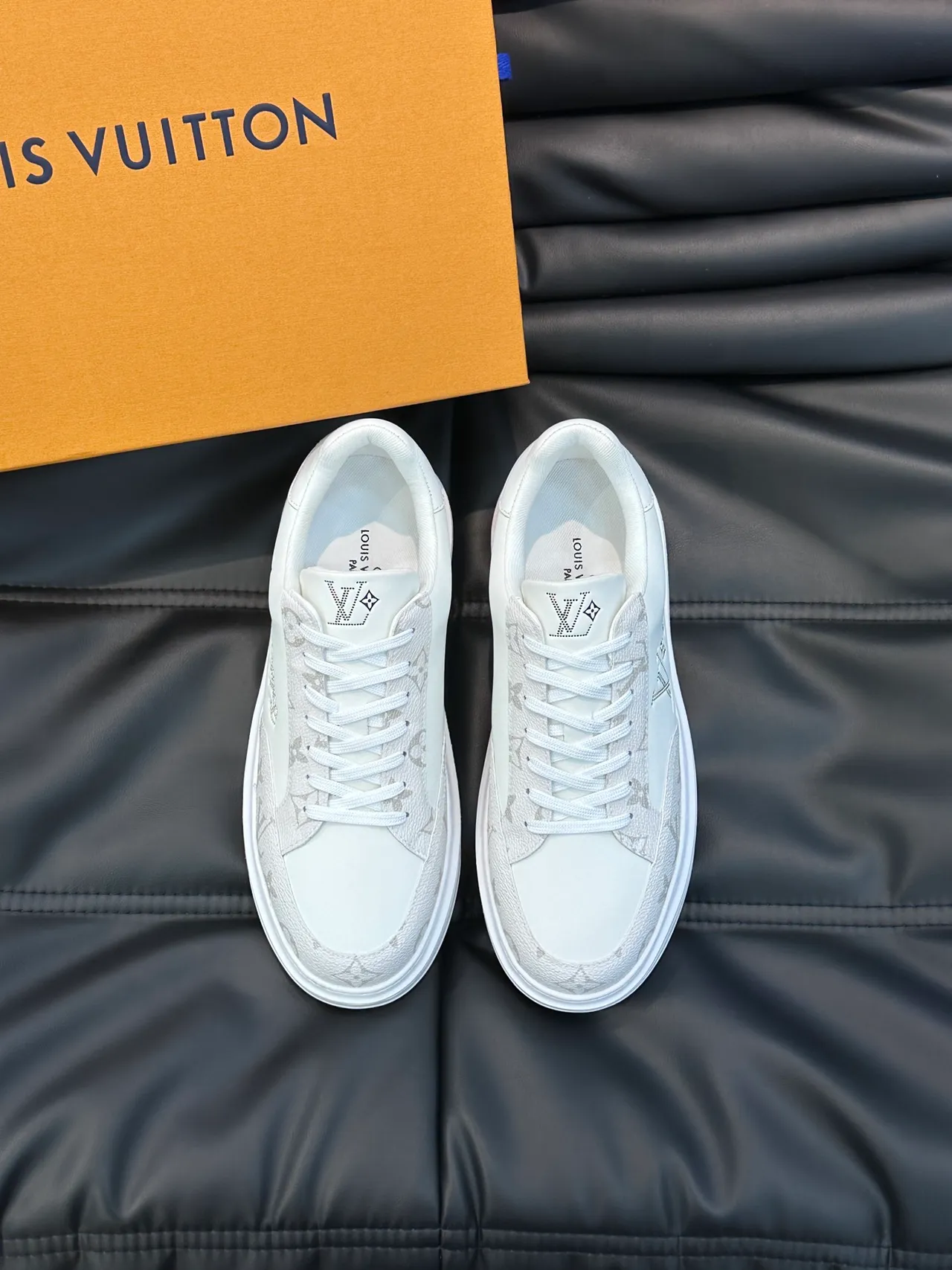 Louis Vuitton LV Trainer White Gray Monogrammed Leather Perforated Logo Detail Lifestyle Sneakers 5