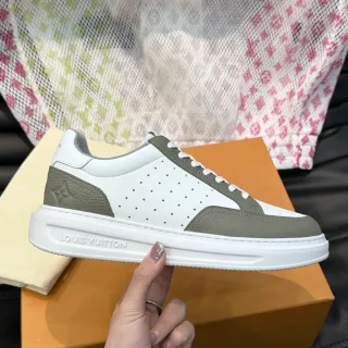 Louis Vuitton LV Trainer White Gray Perforated Leather Upper Two-Tone Lifestyle Sneakers