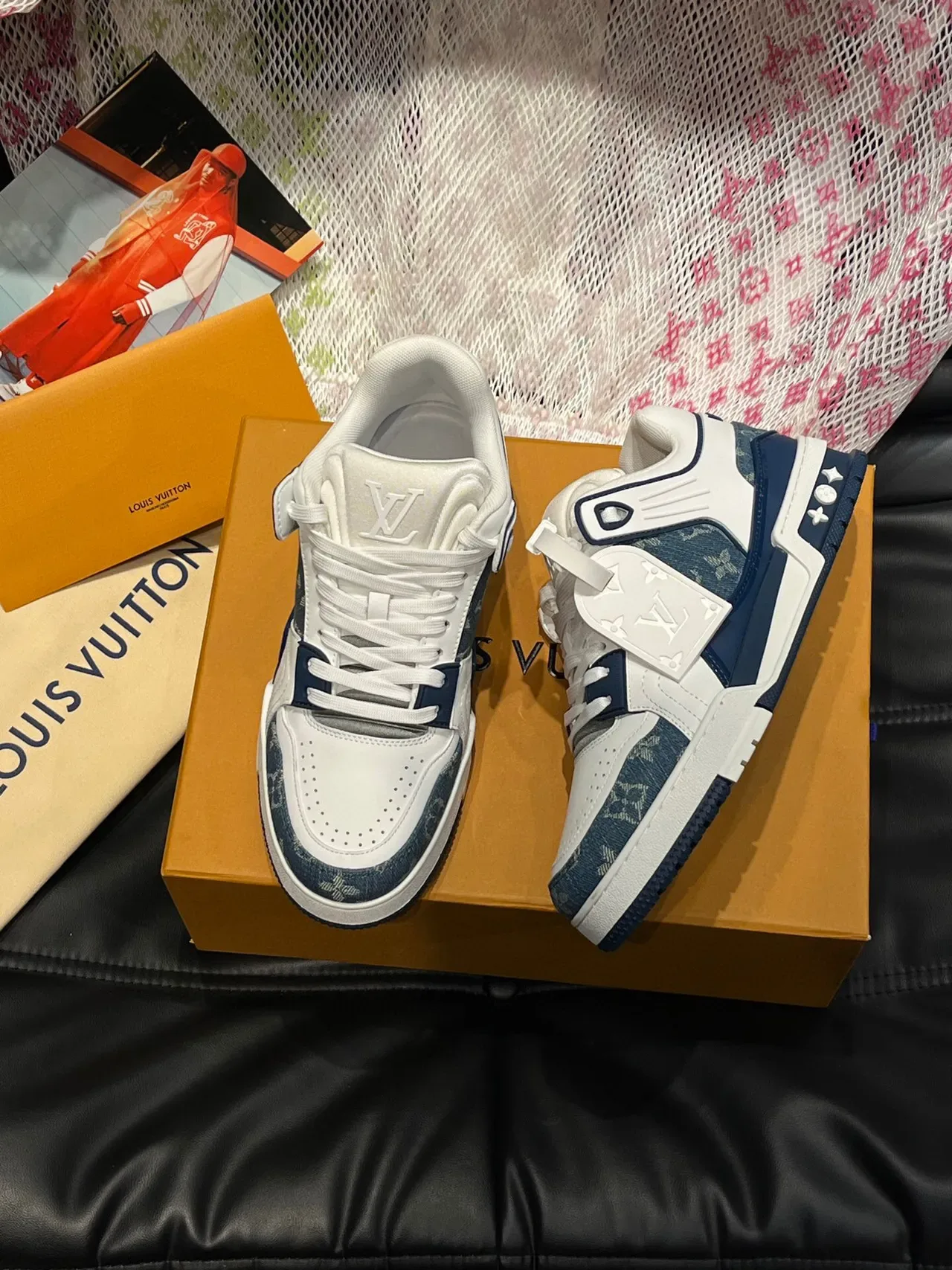 Louis Vuitton LV Trainer White Navy Low-Top Monogram Canvas Lifestyle Sneakers 2
