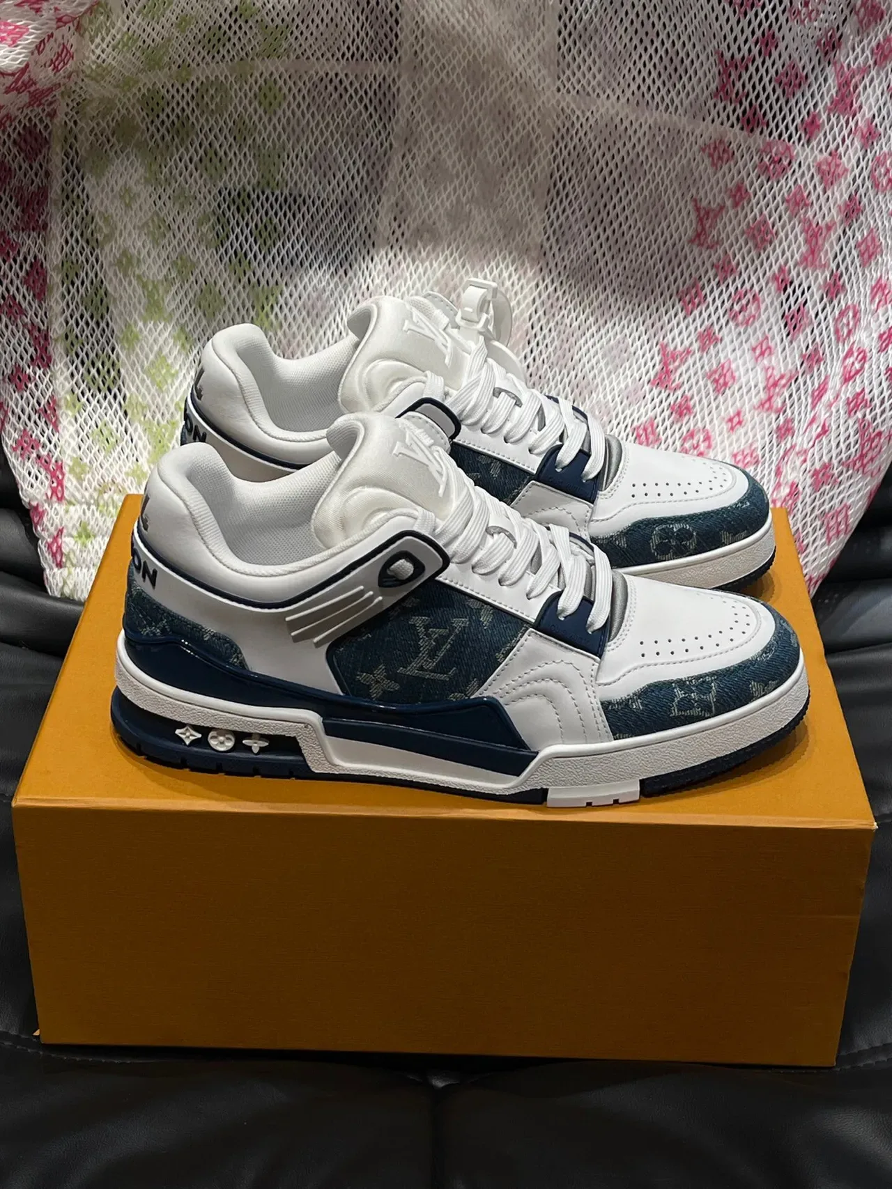 Louis Vuitton LV Trainer White Navy Low-Top Monogram Canvas Lifestyle Sneakers 3