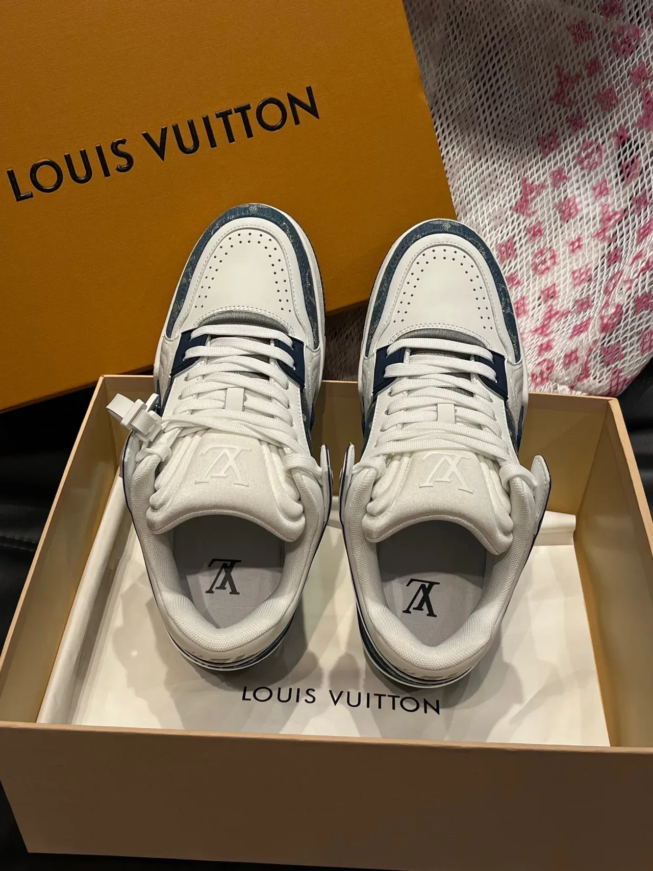 Louis Vuitton LV Trainer White Navy Low-Top Monogram Canvas Lifestyle Sneakers 4