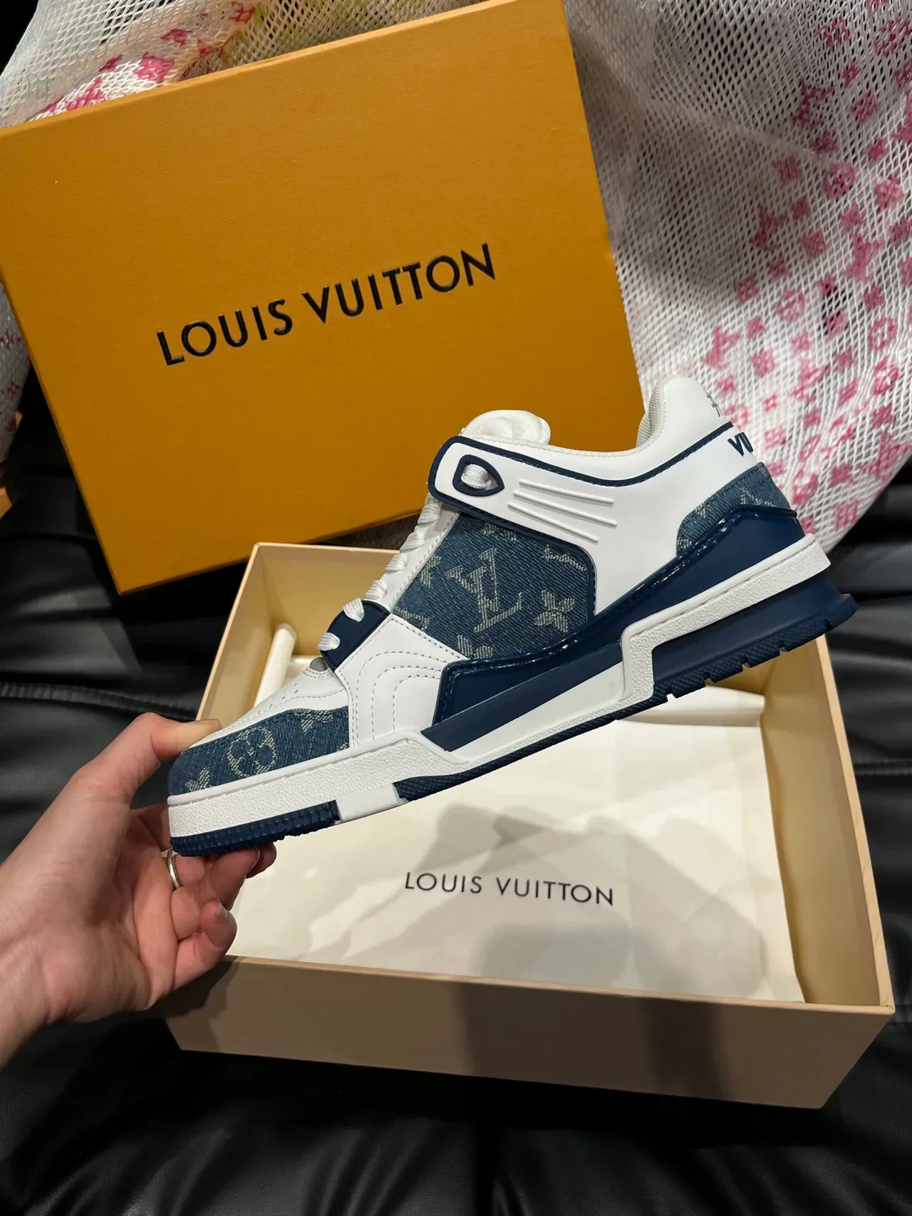 Louis Vuitton LV Trainer White Navy Low-Top Monogram Canvas Lifestyle Sneakers 6