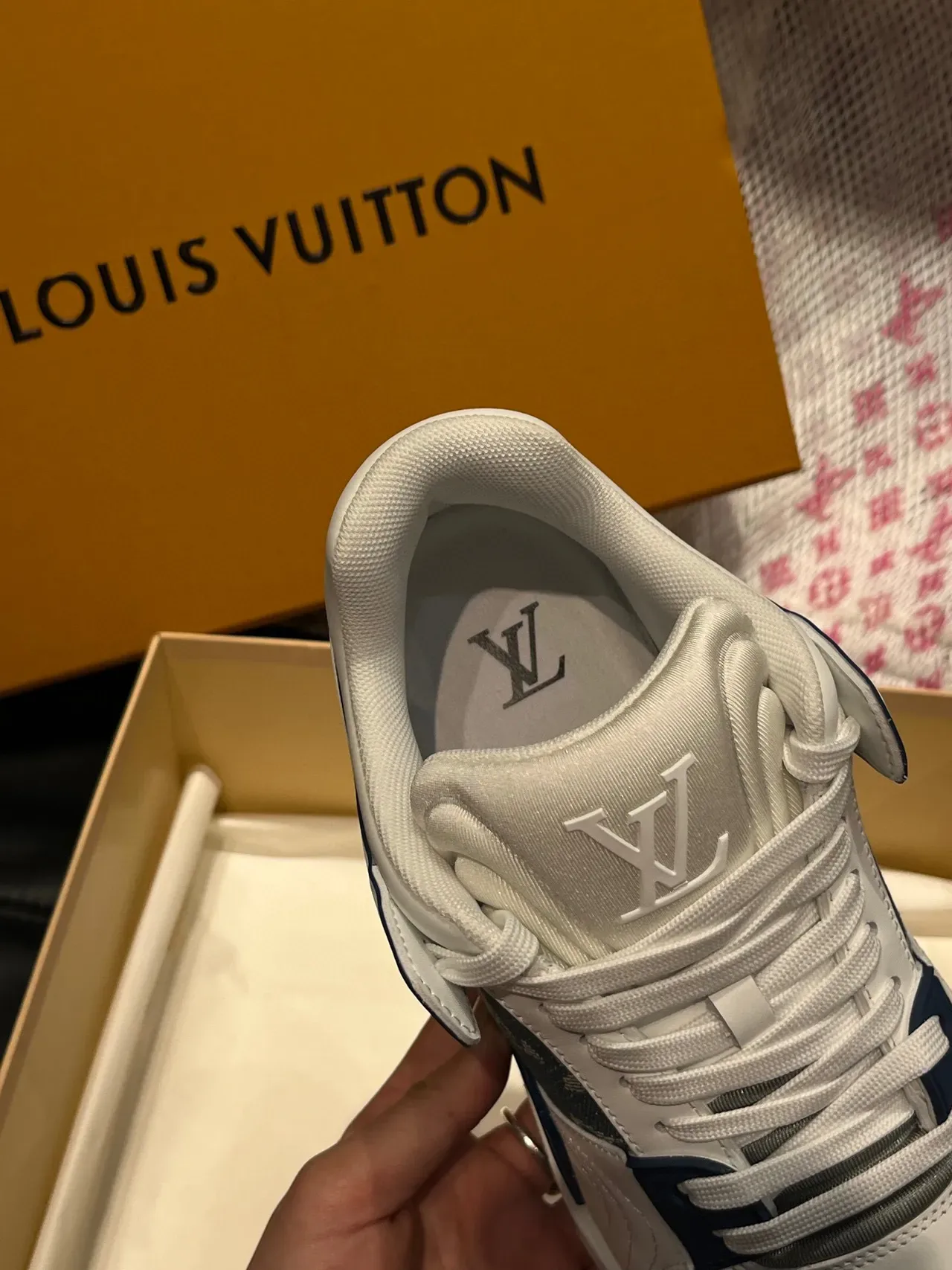Louis Vuitton LV Trainer White Navy Low-Top Monogram Canvas Lifestyle Sneakers 7