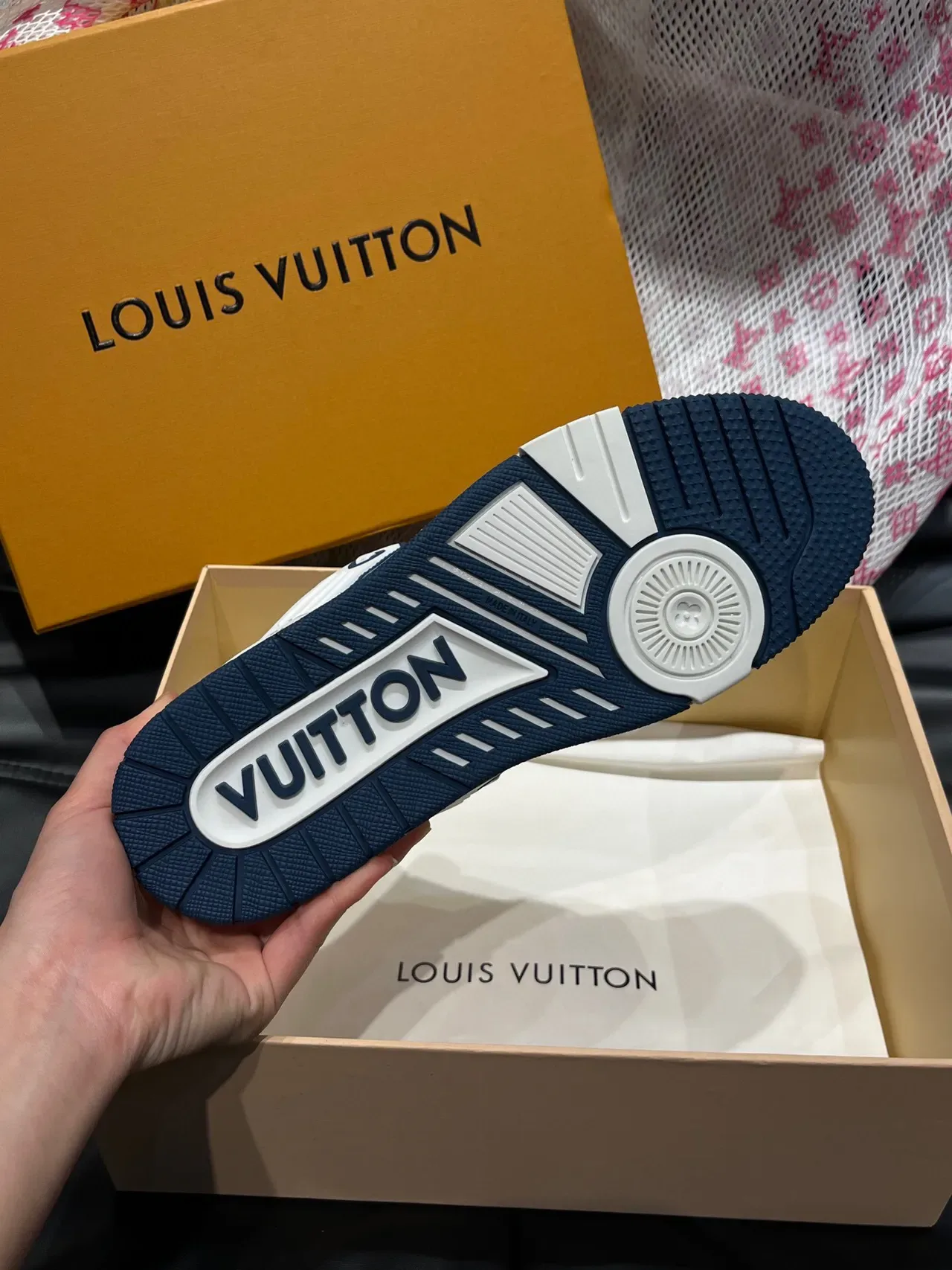Louis Vuitton LV Trainer White Navy Low-Top Monogram Canvas Lifestyle Sneakers 9