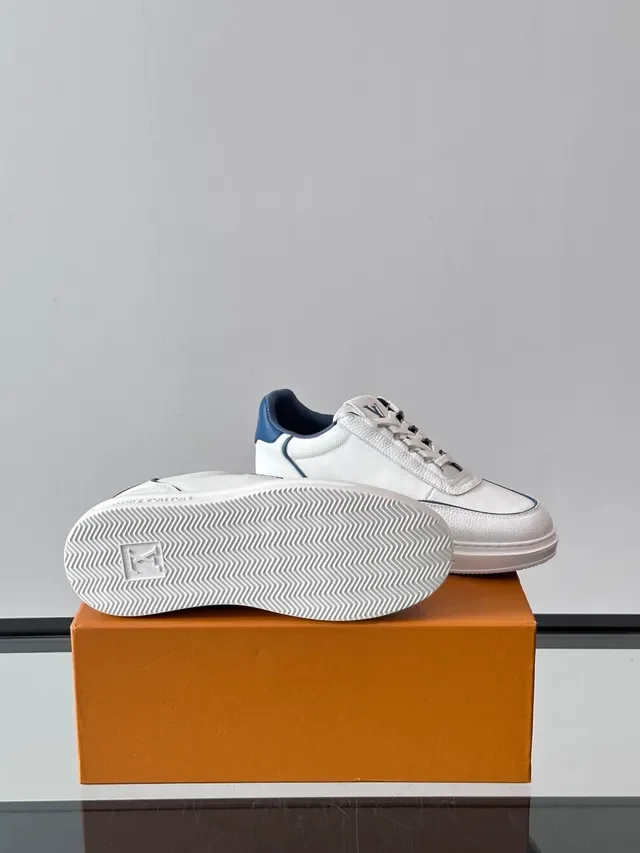 Louis Vuitton LV Trainer White Navy Low-Top Textured Leather-Mesh Upper Lifestyle Sneakers 2