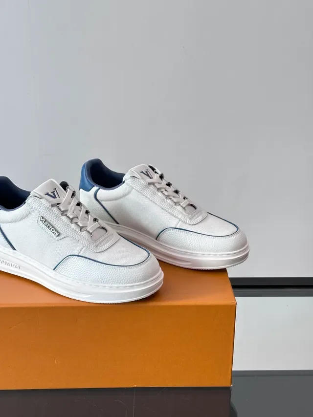 Louis Vuitton LV Trainer White Navy Low-Top Textured Leather-Mesh Upper Lifestyle Sneakers 3