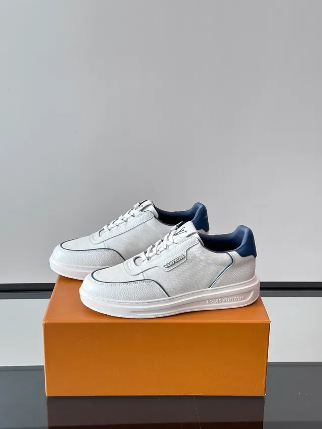 Louis Vuitton LV Trainer White Navy Low-Top Textured Leather-Mesh Upper Lifestyle Sneakers 5