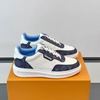 Louis Vuitton LV Trainer White Navy Monogrammed Canvas Contrast Panels Lifestyle Sneakers