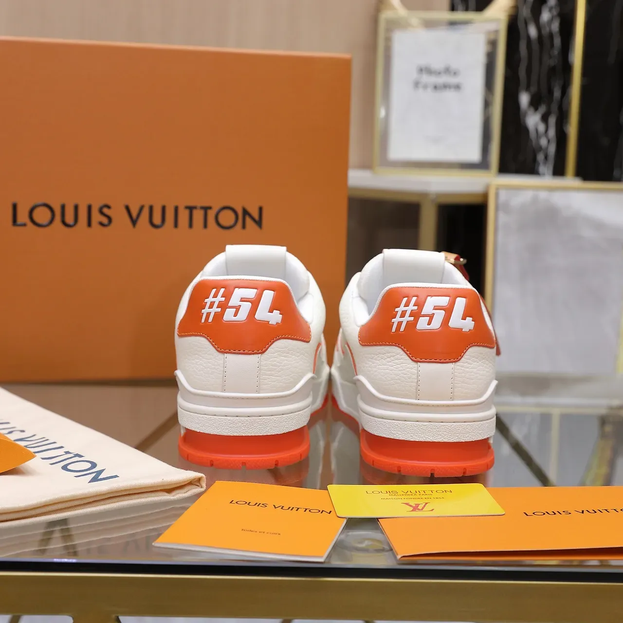Louis Vuitton LV Trainer White Orange Layered Sole Perforated Leather Upper Lifestyle Sneakers 3
