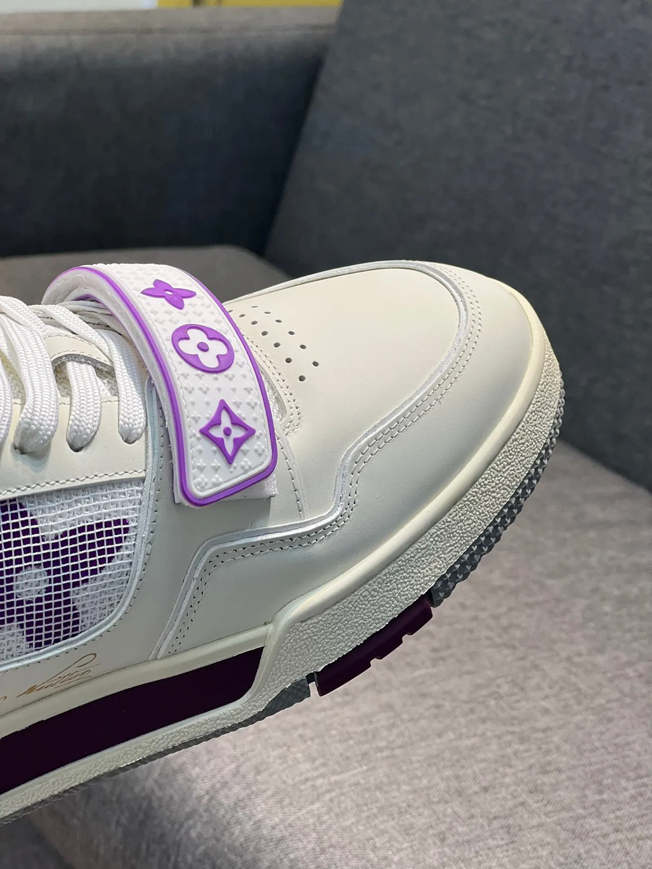 Louis Vuitton LV Trainer White Purple Low-Top Strap-Accented Lifestyle Sneakers 3