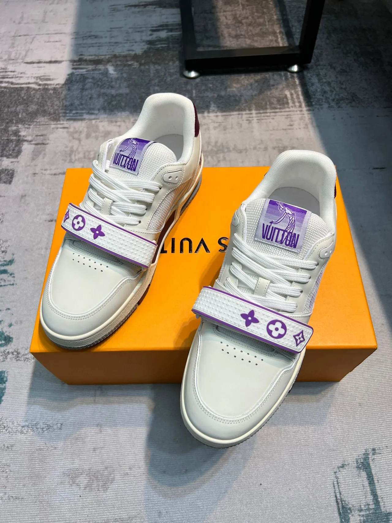 Louis Vuitton LV Trainer White Purple Low-Top Strap-Accented Lifestyle Sneakers 5