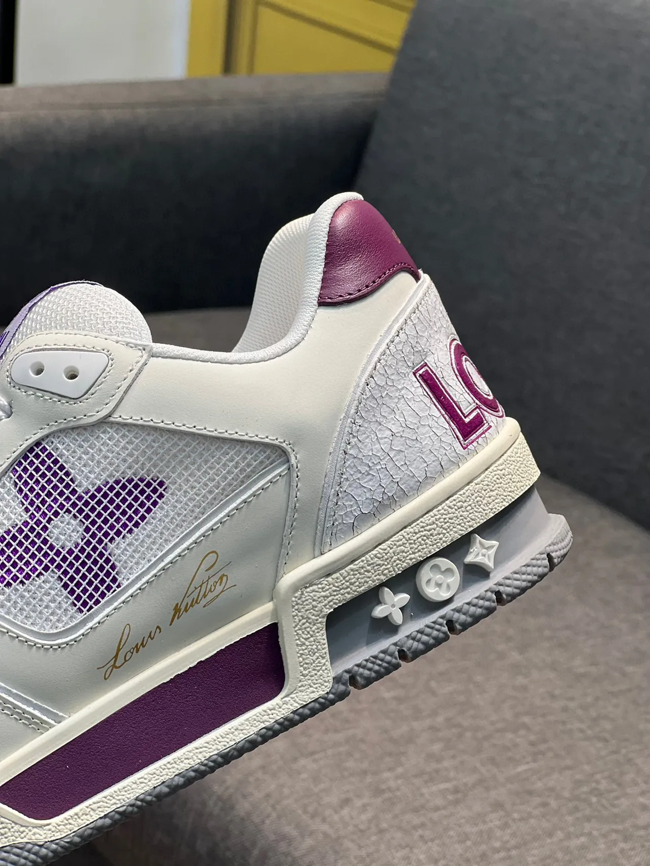 Louis Vuitton LV Trainer White Purple Low-Top Strap-Accented Lifestyle Sneakers 8