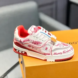 Louis Vuitton LV Trainer White Red Graffiti-Print Upper Sculpted Layered Midsole Lifestyle Sneakers