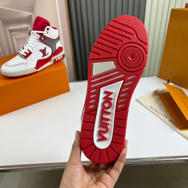 Louis Vuitton LV Trainer White Red High-Top Structured Leather Upper Lifestyle Sneakers 2