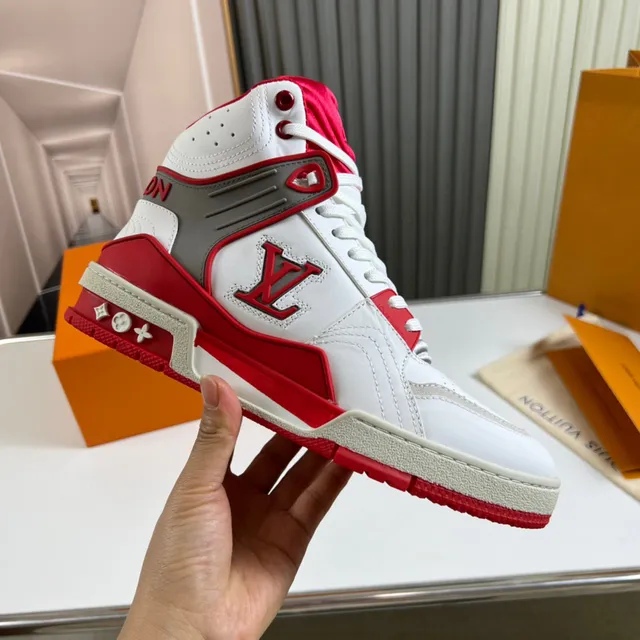 Louis Vuitton LV Trainer White Red High-Top Structured Leather Upper Lifestyle Sneakers 4