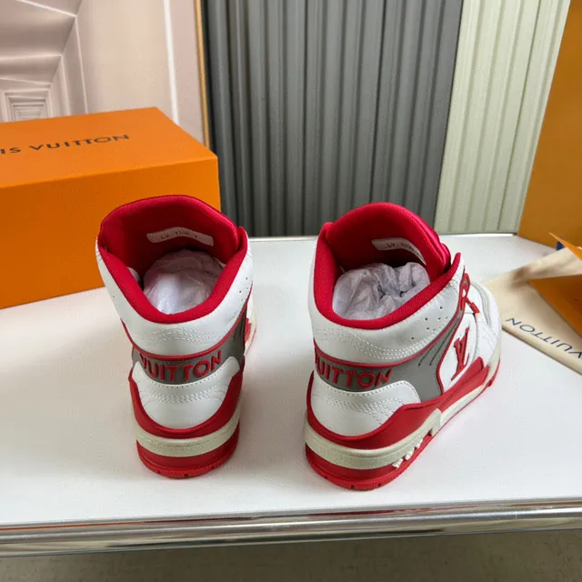 Louis Vuitton LV Trainer White Red High-Top Structured Leather Upper Lifestyle Sneakers 6