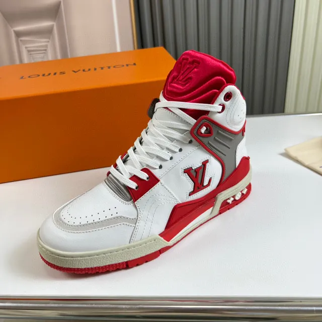 Louis Vuitton LV Trainer White Red High-Top Structured Leather Upper Lifestyle Sneakers 7