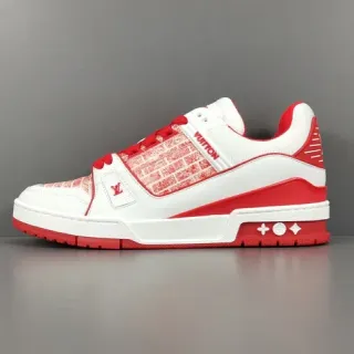 Louis Vuitton LV Trainer White Red Low-Top Brick-Monogram Overlay Lifestyle Sneakers