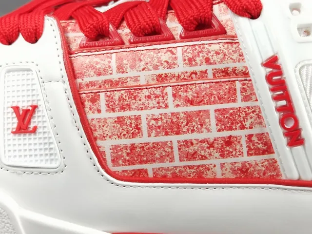 Louis Vuitton LV Trainer White Red Low-Top Brick-Monogram Overlay Lifestyle Sneakers 8