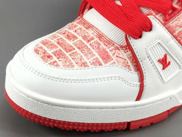Louis Vuitton LV Trainer White Red Low-Top Brick-Monogram Overlay Lifestyle Sneakers 9