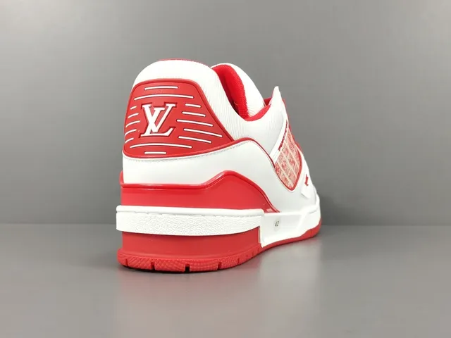 Louis Vuitton LV Trainer White Red Low-Top Brick-Monogram Overlay Lifestyle Sneakers 14