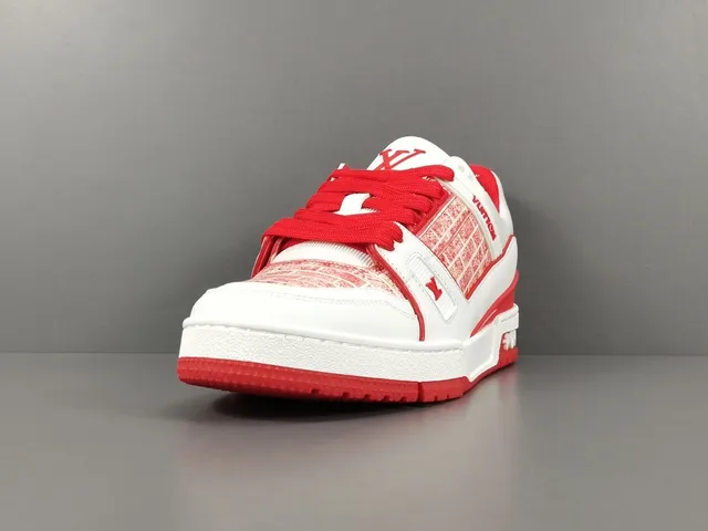 Louis Vuitton LV Trainer White Red Low-Top Brick-Monogram Overlay Lifestyle Sneakers 15