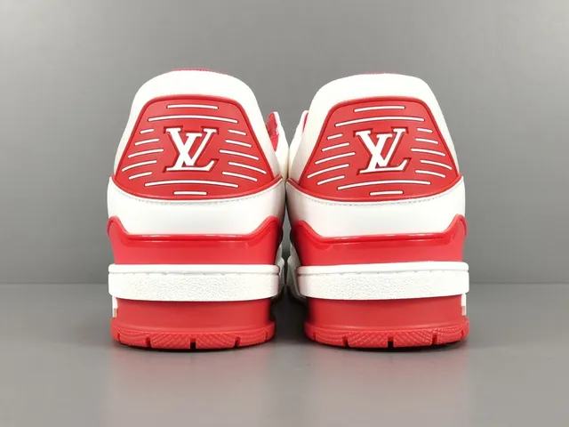 Louis Vuitton LV Trainer White Red Low-Top Brick-Monogram Overlay Lifestyle Sneakers 17