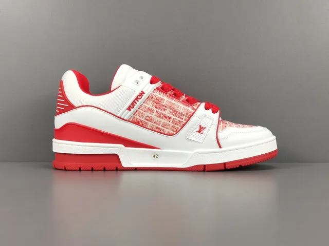 Louis Vuitton LV Trainer White Red Low-Top Brick-Monogram Overlay Lifestyle Sneakers 18