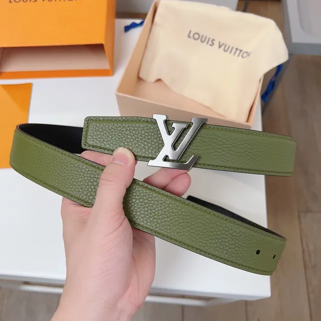 Louis Vuitton LV Twist Belt Cinto de couro verde oliva e preto 4