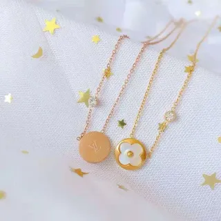 Louis Vuitton Monogram and Flower Motif Gold-Tone Pendant Necklaces