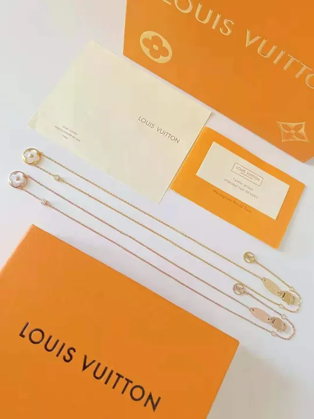 Louis Vuitton Monogram and Flower Motif Gold-Tone Pendant Necklaces 6