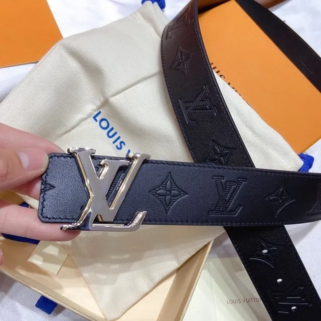 Louis Vuitton Monogram أسود فضي مطبوع معدني LV مشبك حزام جلد 3