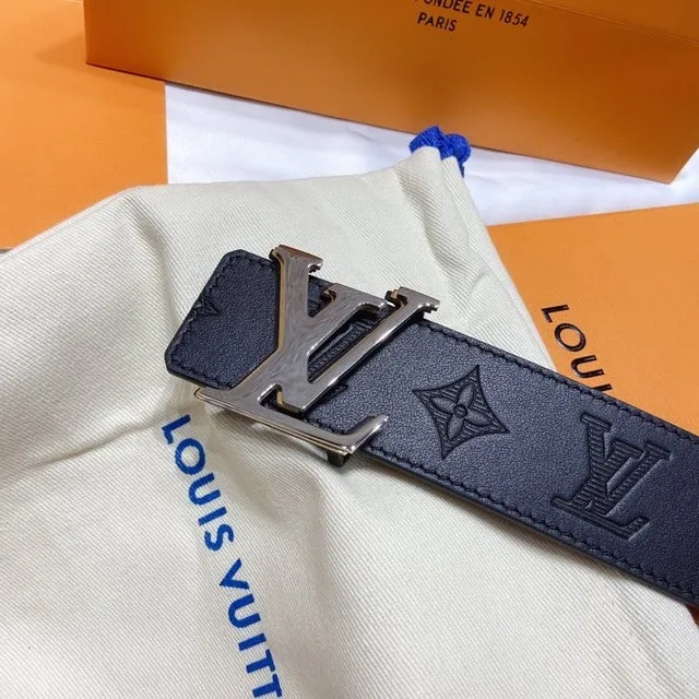 Louis Vuitton Monogram أسود فضي مطبوع معدني LV مشبك حزام جلد 5