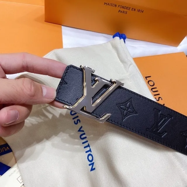 Louis Vuitton Monogram أسود فضي مطبوع معدني LV مشبك حزام جلد 6