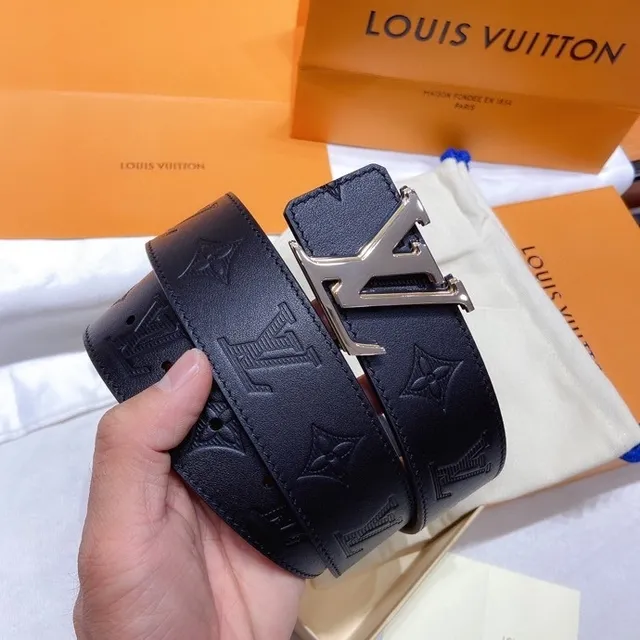 Louis Vuitton Monogram أسود فضي مطبوع معدني LV مشبك حزام جلد 7