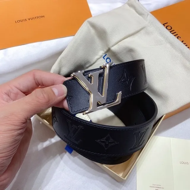 Louis Vuitton Monogram أسود فضي مطبوع معدني LV مشبك حزام جلد 8