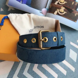 Louis Vuitton Monogram Blue Gold Monogrammed Antique Brass Buckle Canvas Belt