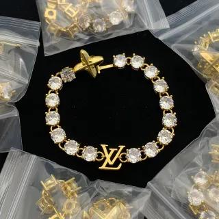Louis Vuitton Monogram Pulsera Oro Transparente Metal Redondo Cristales Claros Pulsera
