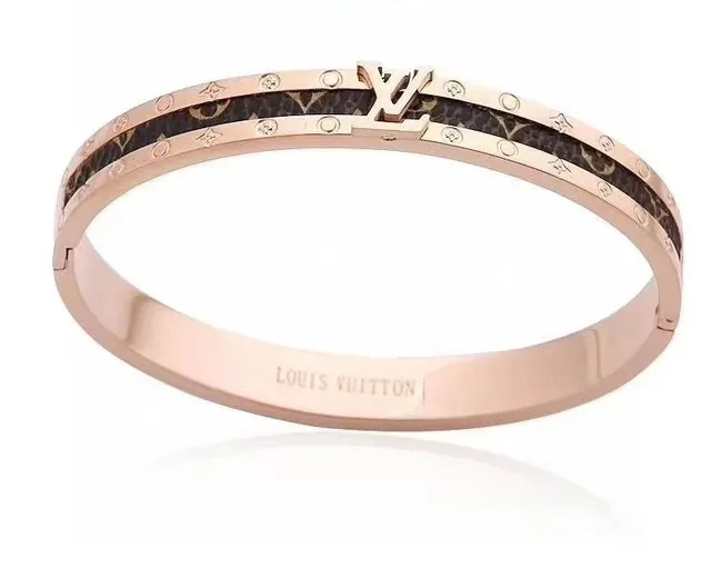 Louis Vuitton Monogram Canvas Bangle Gold Brown Hinged Inlay Bracelet 3