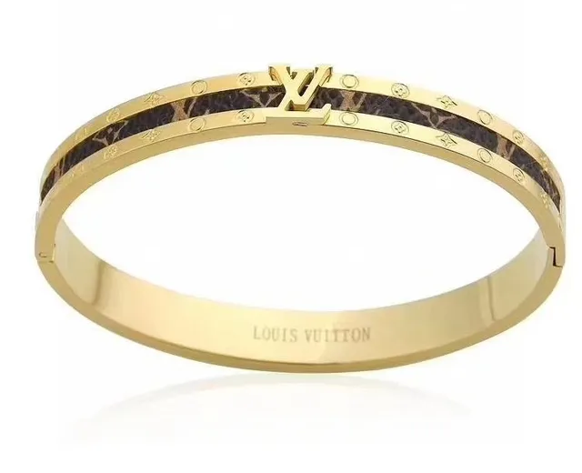 Louis Vuitton Monogram Canvas Bangle Gold Brown Hinged Inlay Bracelet 4