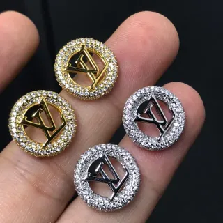 Louis Vuitton Monogram Crystal Silver Gold Circular Earrings