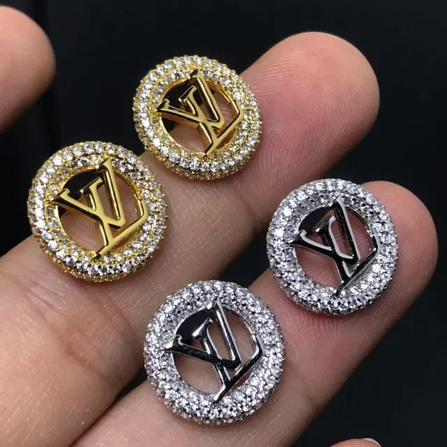 Louis Vuitton Monogram Crystal Silver Gold Circular Earrings 2