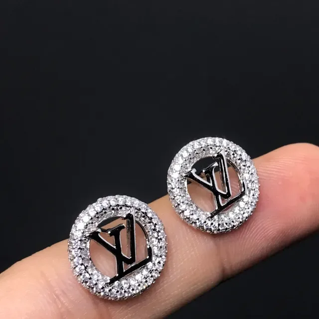 Louis Vuitton Monogram Crystal Silver Gold Circular Earrings 3
