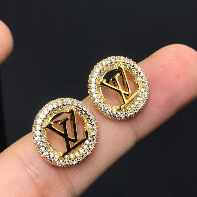 Louis Vuitton Monogram Crystal Silver Gold Circular Earrings 4