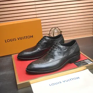 Louis Vuitton Monogram-Embossed Black Cap-Toe Oxford Shoes