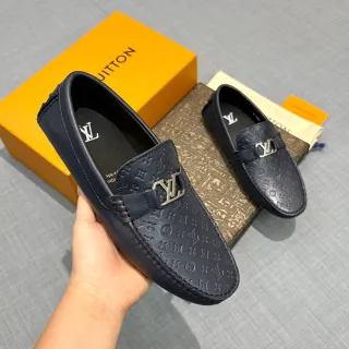 路易威登印花压花乐福鞋 海军蓝皮革乐福鞋