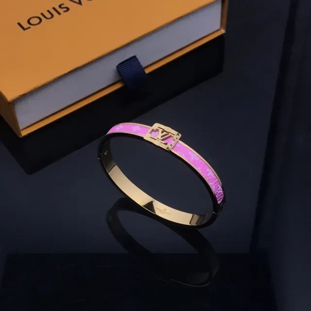 Louis Vuitton Monogram Enamel Bangle Pink Gold Hinged Band Bracelet 4