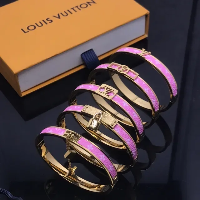 Louis Vuitton Monogram Enamel Bangle Pink Gold Hinged Band Bracelet 5