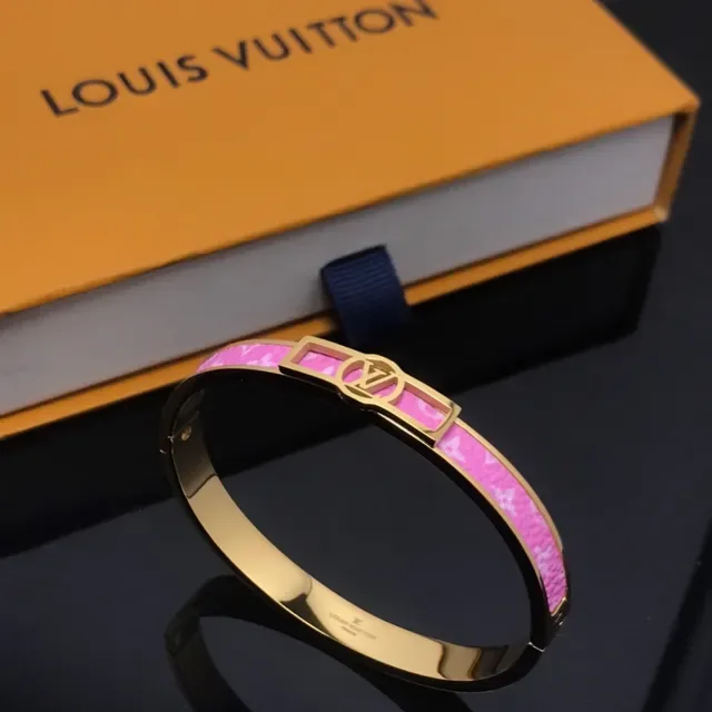 Louis Vuitton Monogram Enamel Bangle Pink Gold Hinged Band Bracelet 7